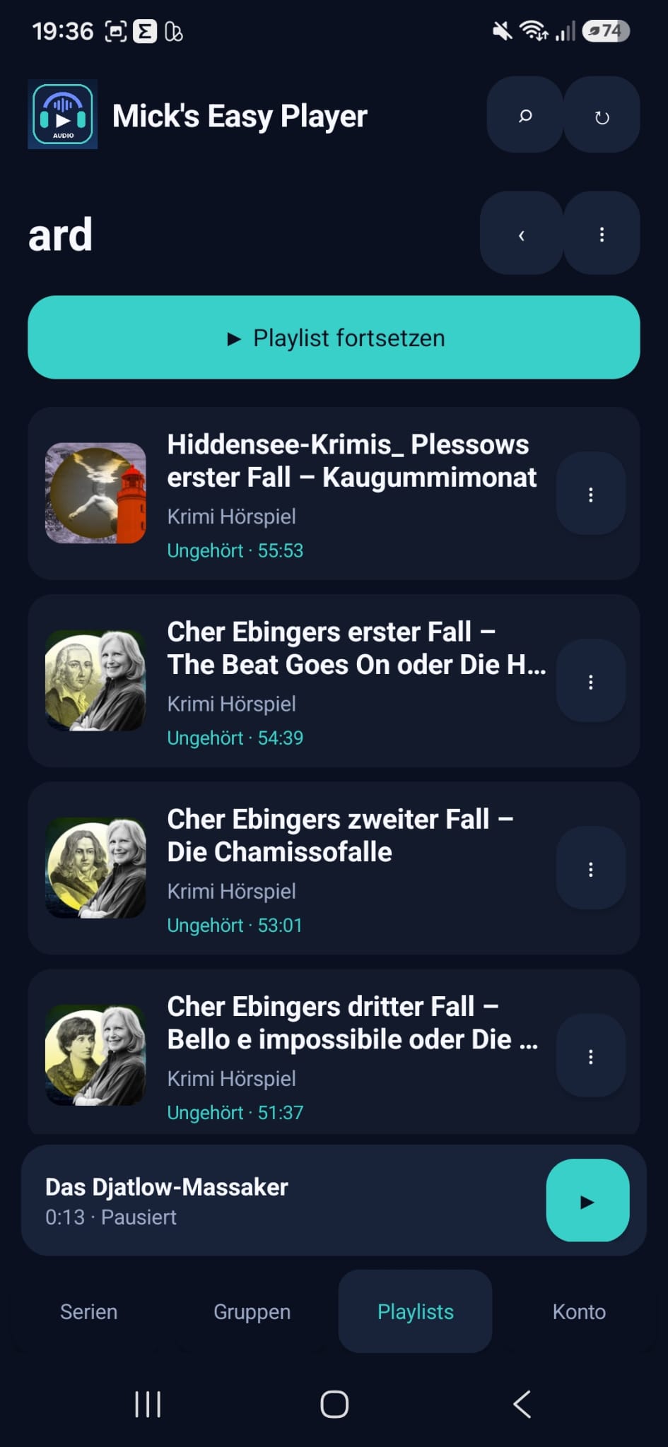 Playlist-Ansicht der Android-Version